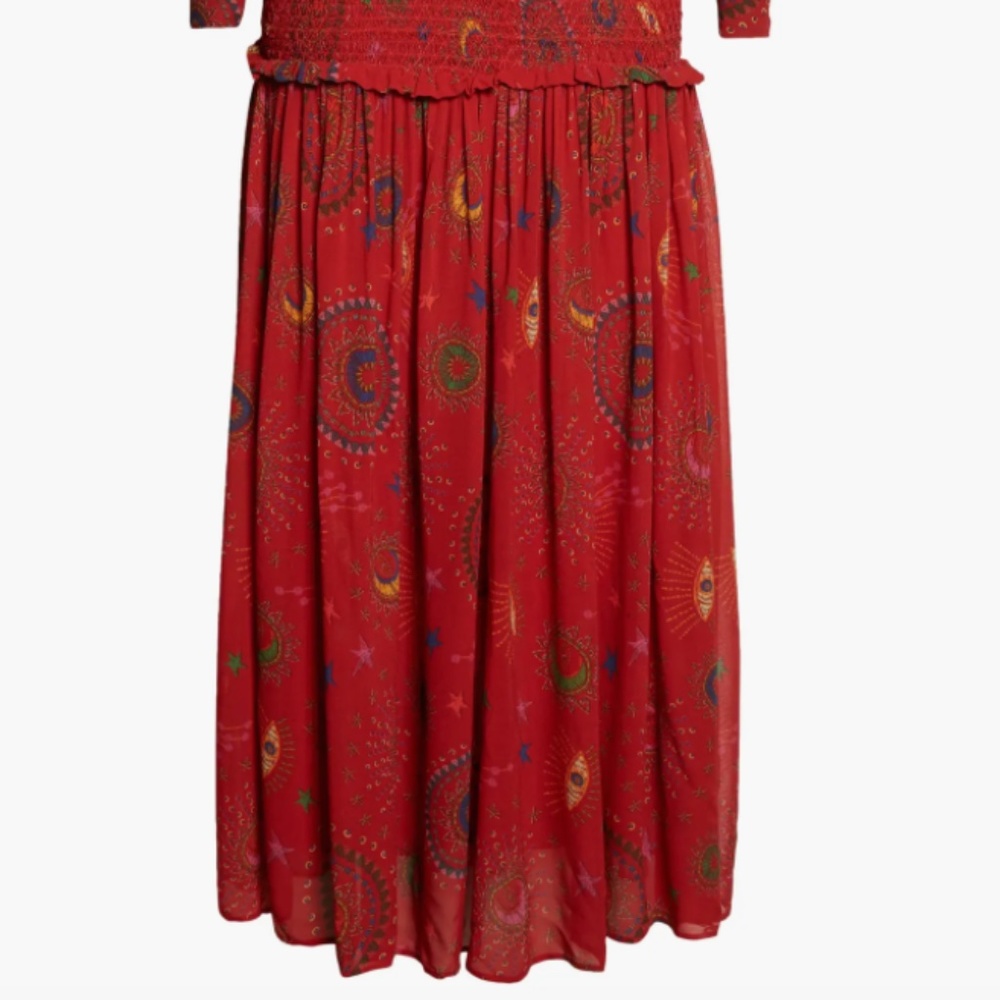 NWT $310 FARM Rio Mystic Night Print Smocked Long Sleeve Dress in Medium! - Picture 8 of 13